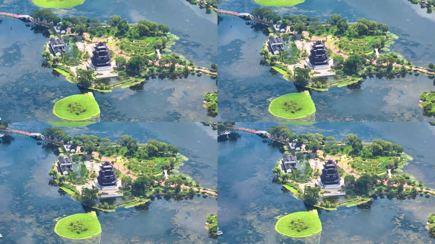 武汉紫阳湖公园夏季航拍风光