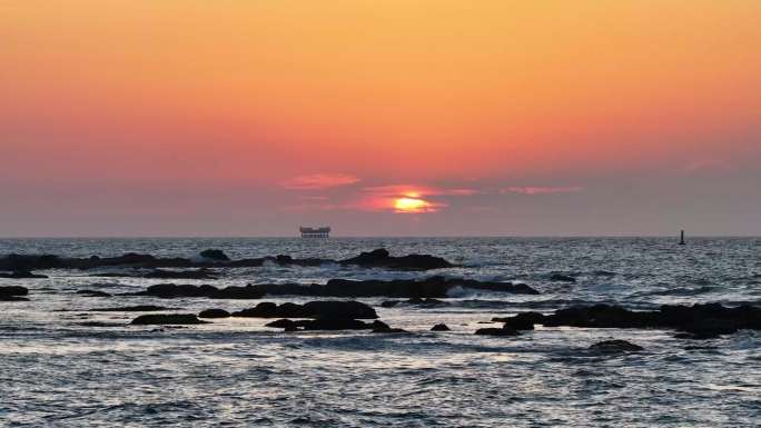 大海落日  礁石落日  夕阳