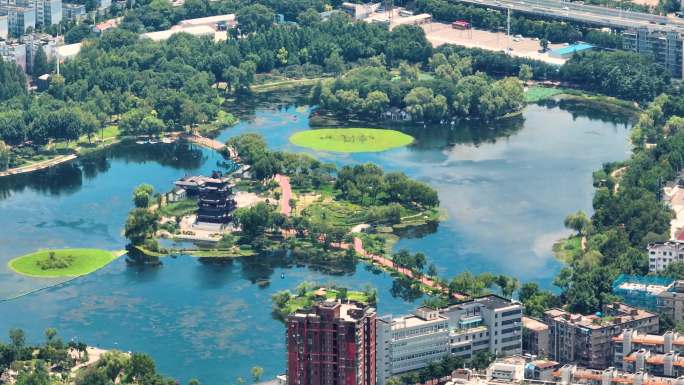 武汉紫阳湖公园夏季航拍风光