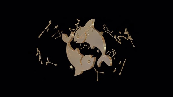 星座双鱼座，3D动画上的透明alpha通道背景上的无缝循环