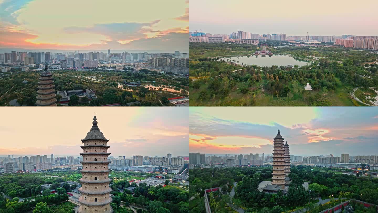 山西太原双塔寺地标旅游景区永祚寺航拍文物