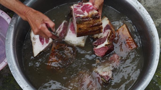 农村土家腊肉五花肉瘦肉肥肉美食食材