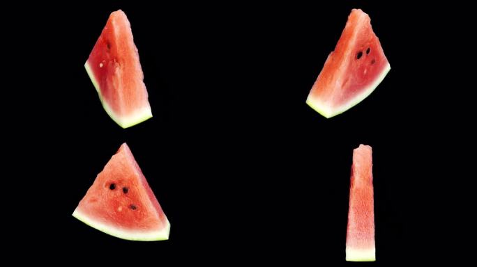 旋转西瓜片在高分辨率-完美的夏天，假期和健康的饮食概念与西瓜，可循环，Alpha通道