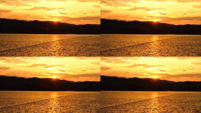 黄昏夕阳湖面波光粼粼4K实拍