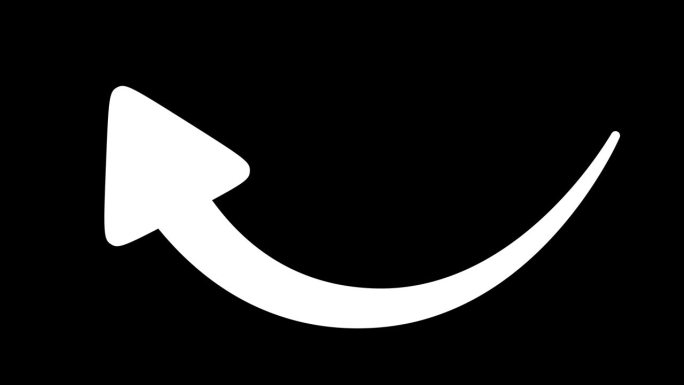 动画手箭头曲线孤立的黑色背景。具有摆动运动的弯曲直线箭头。