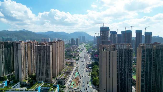 航拍坪山中心区，城市风景，城市高楼大厦