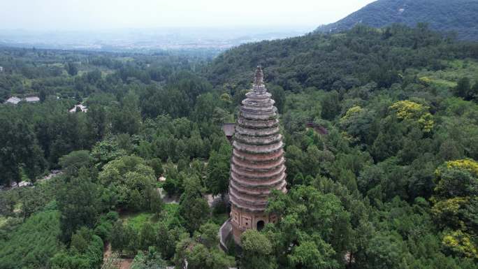 航拍嵩岳寺 嵩岳塔