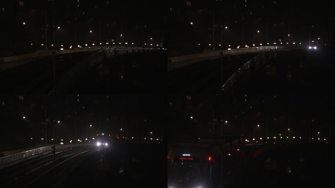 广州城铁行驶在夜色中外景