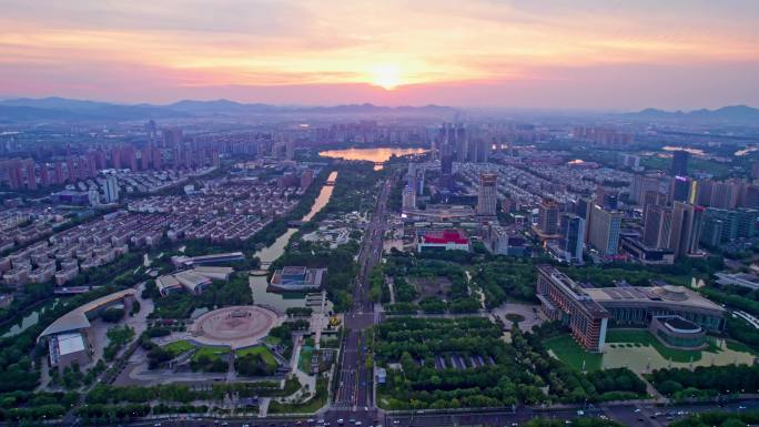 绍兴柯桥城市大景 瓜渚湖