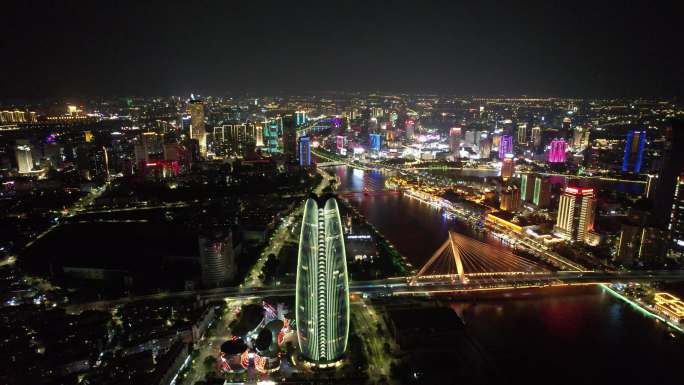 浙江宁波城市夜景灯光航拍 (14)