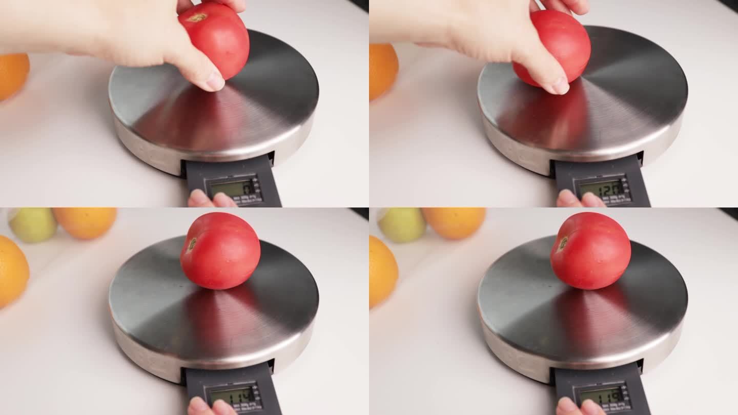 用厨房磅秤上的番茄和配料的重量来烹饪一道菜
