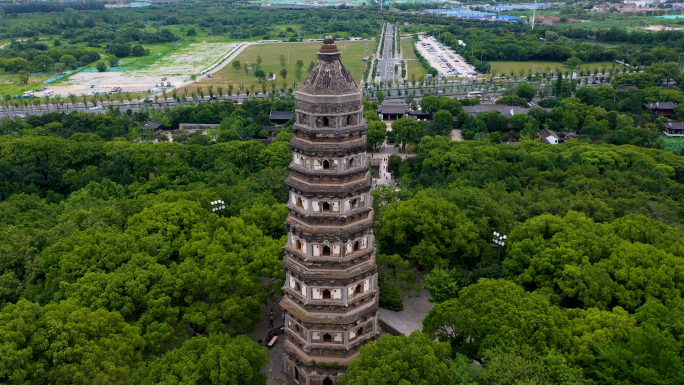 苏州虎丘云岩寺塔斜塔航拍4k