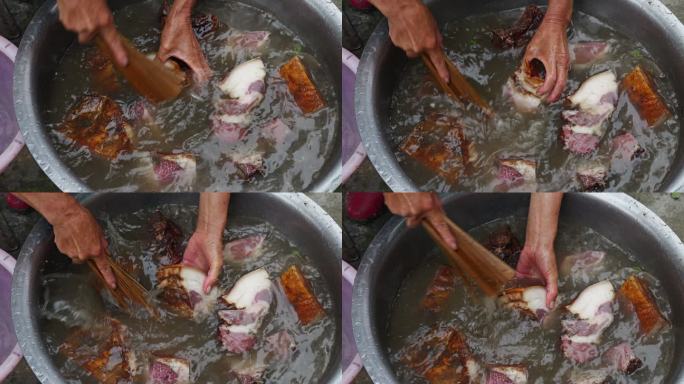 农村土家腊肉五花肉瘦肉肥肉美食食材