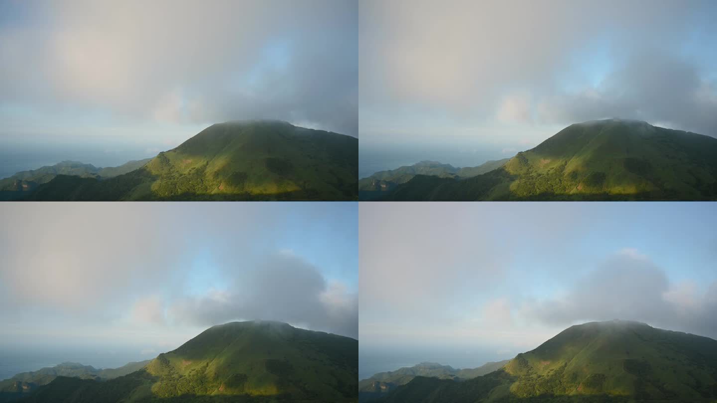 千变万化的场景:山顶，白云和阳光的相互作用。