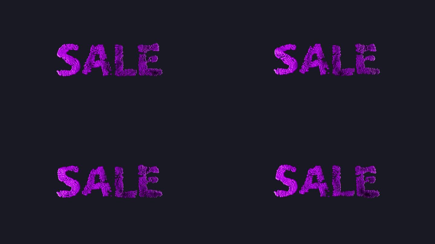 波浪紫色销售题词组成的球体在黑色的背景