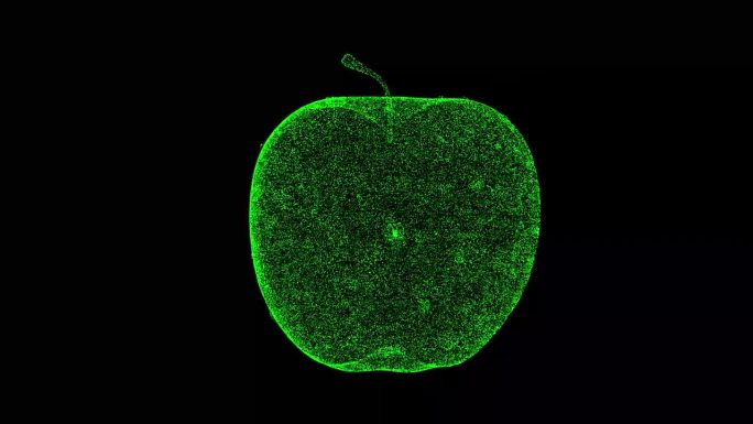 3D半个苹果在黑色背景上旋转。健康食品理念。食品市场，出售蔬菜和水果。用于标题，文本，演示。由闪闪发