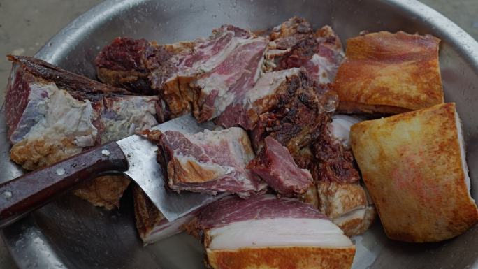 农村土家腊肉五花肉瘦肉肥肉美食食材