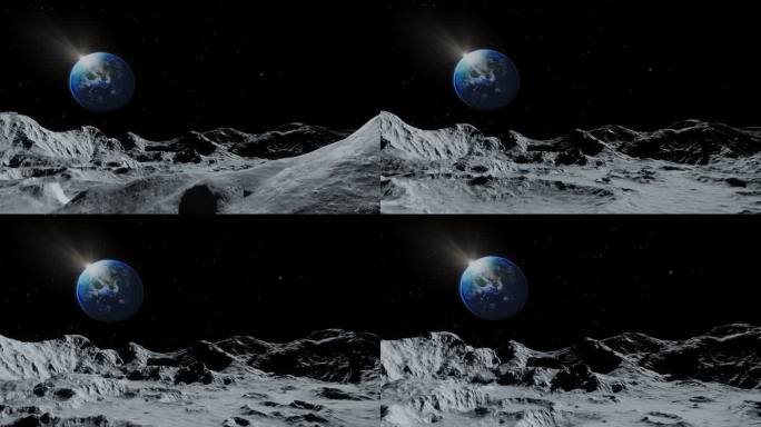 4k月球表面穿梭遥望地球