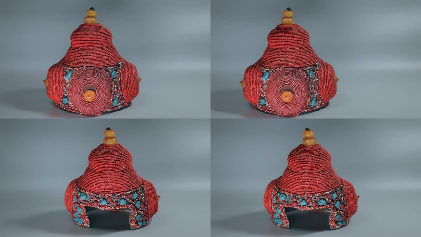 文化物质遗产古董视频藏传活佛红珊瑚帽子