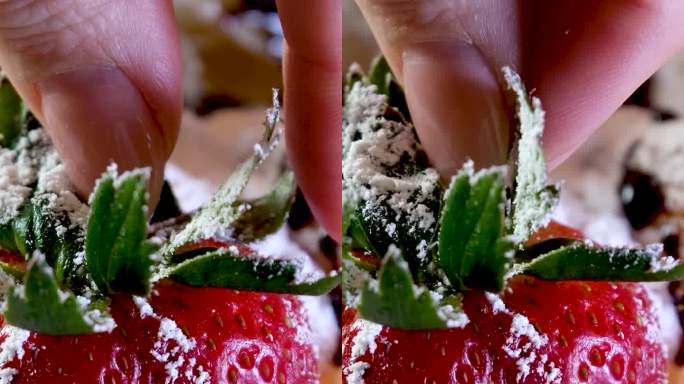 用草莓和巧克力点缀着糖浆，点缀着不同的浇头，装饰许多不同的视频照片和视频