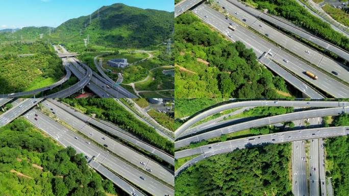 航拍深圳高速公路，交通枢纽，立交桥快速路
