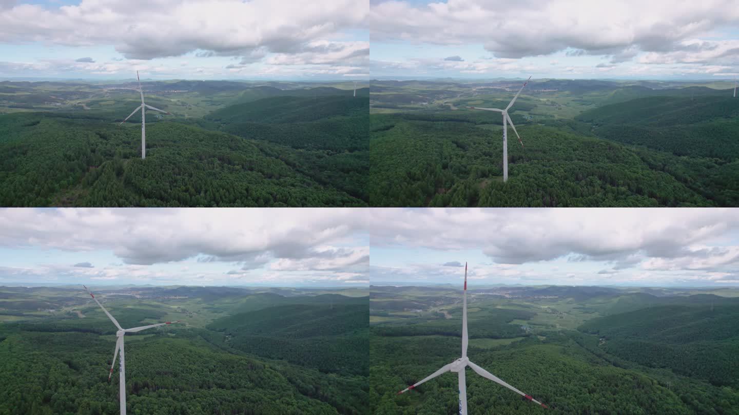 4k航拍山中的风力发电