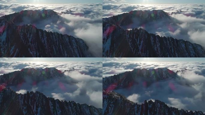 航拍川西雪山巴郎山风景高原地貌日出云海