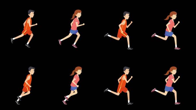 卡通男女跑步