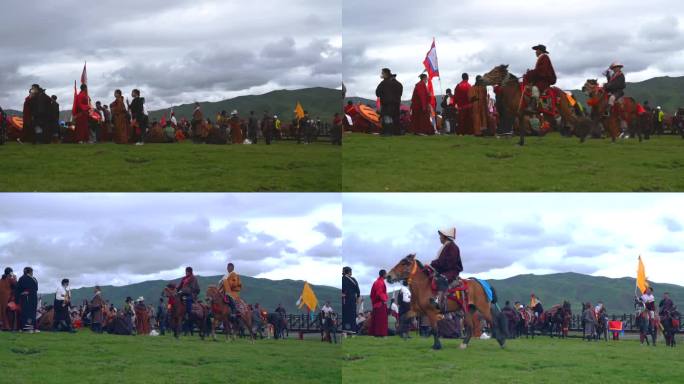 奔马慢镜 赛马活动 藏族素材 马背民族