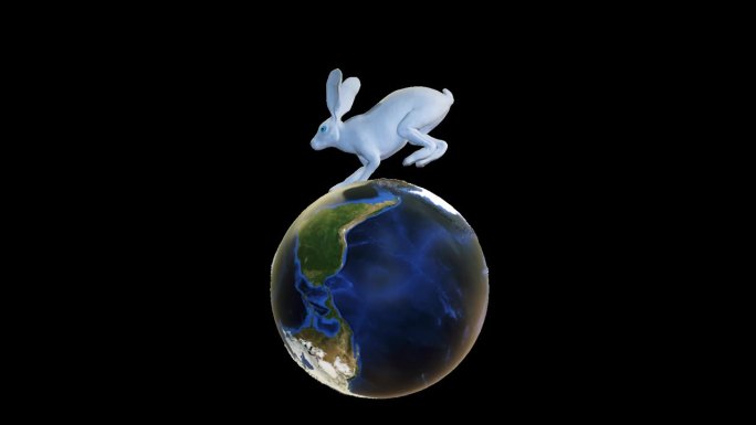 蓝眼睛白兔在地球上奔跑，复活节概念，循环，Luma哑光