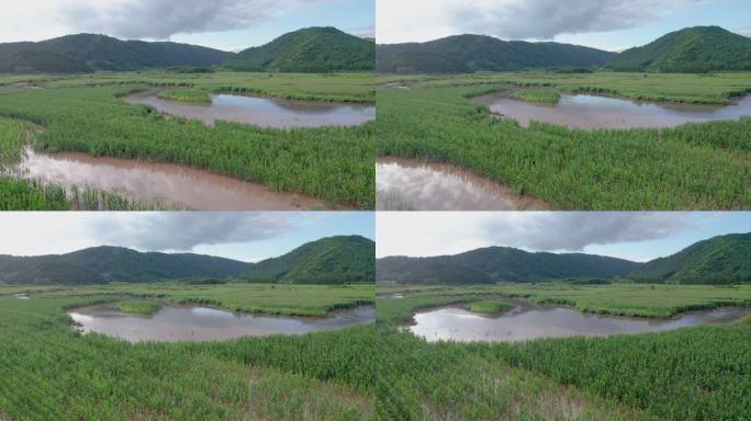 4k航拍雨后被淹的农田