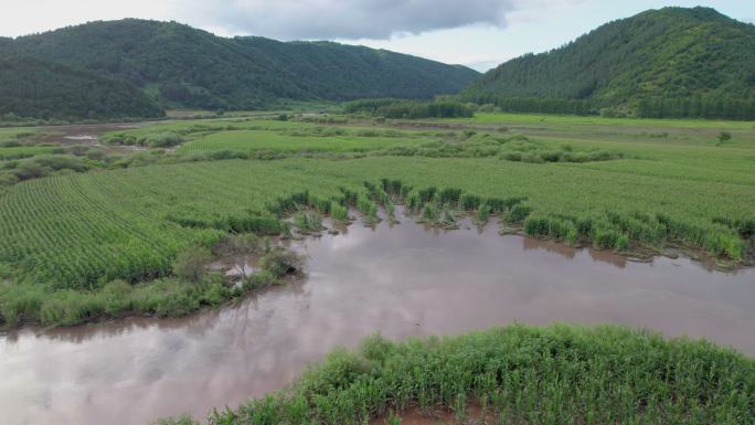 4k航拍雨后被淹的农田