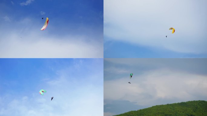 滑翔伞 消高 蓝色的天空 自由 飞翔