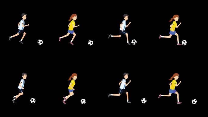 卡通男女踢足球