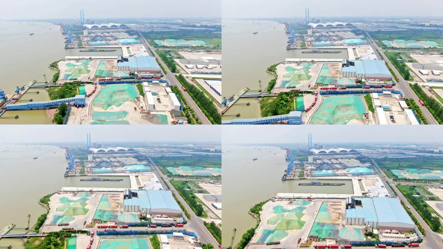 航拍长江扬州港港口轮船