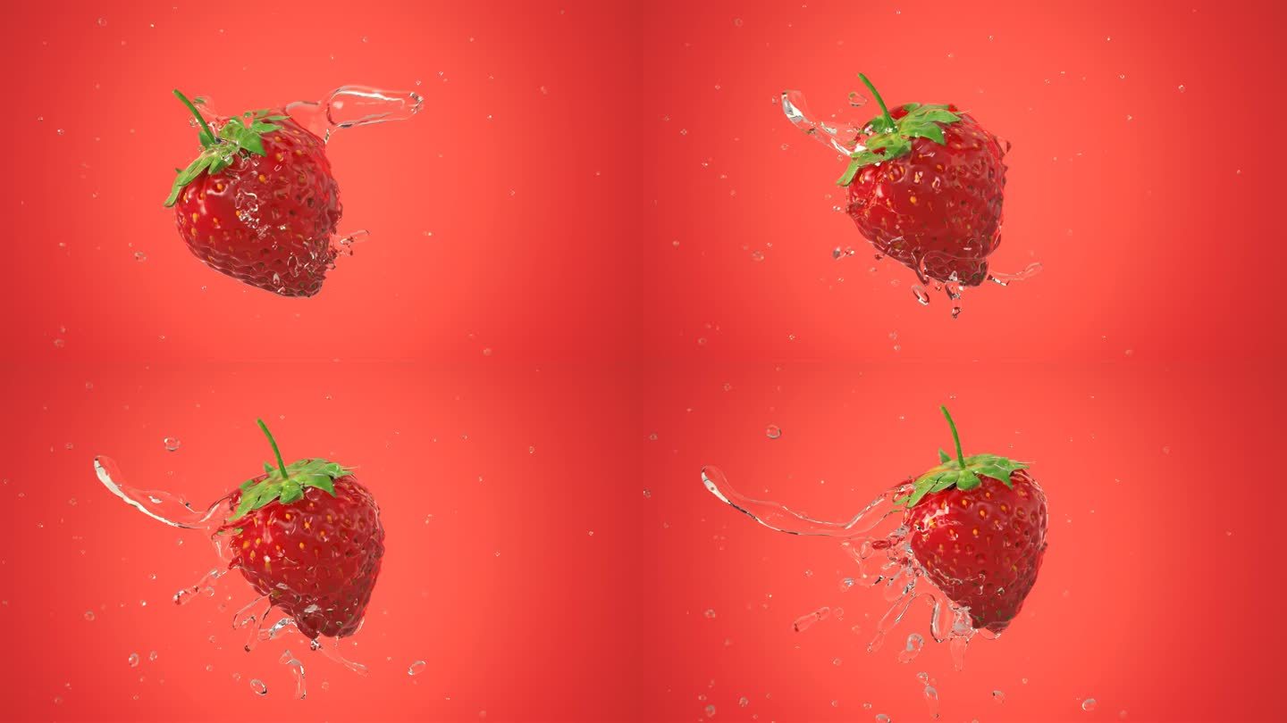 新鲜的草莓水在慢动作中飞溅