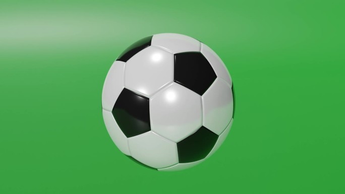 足球在绿色的背景上旋转。3D动画与一个经典的球。足球比赛比分。团队的胜利