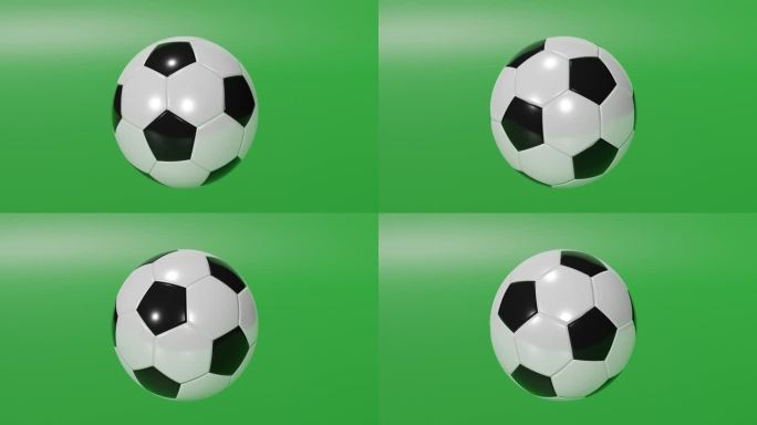 足球在绿色的背景上旋转。3D动画与一个经典的球。足球比赛比分。团队的胜利