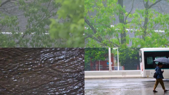 城市马路道路下暴雨倾盆大雨下雨天雨水雨滴