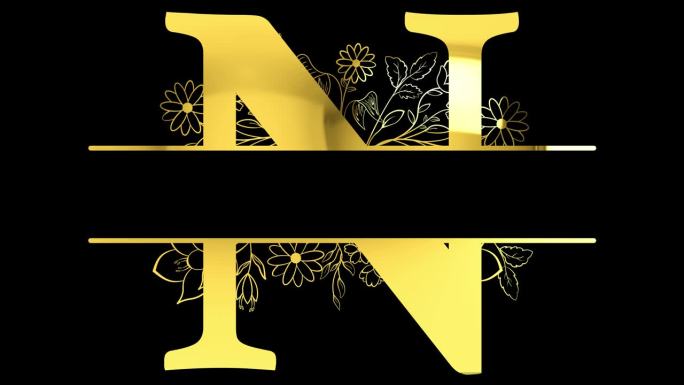 金字母N花卉交织图案动画，与ALPHA通道(透明背景)4K分辨率