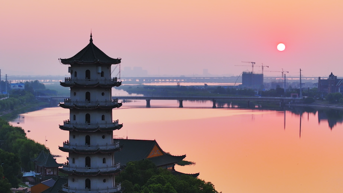 大冶青龙塔航拍 日出 华严禅寺