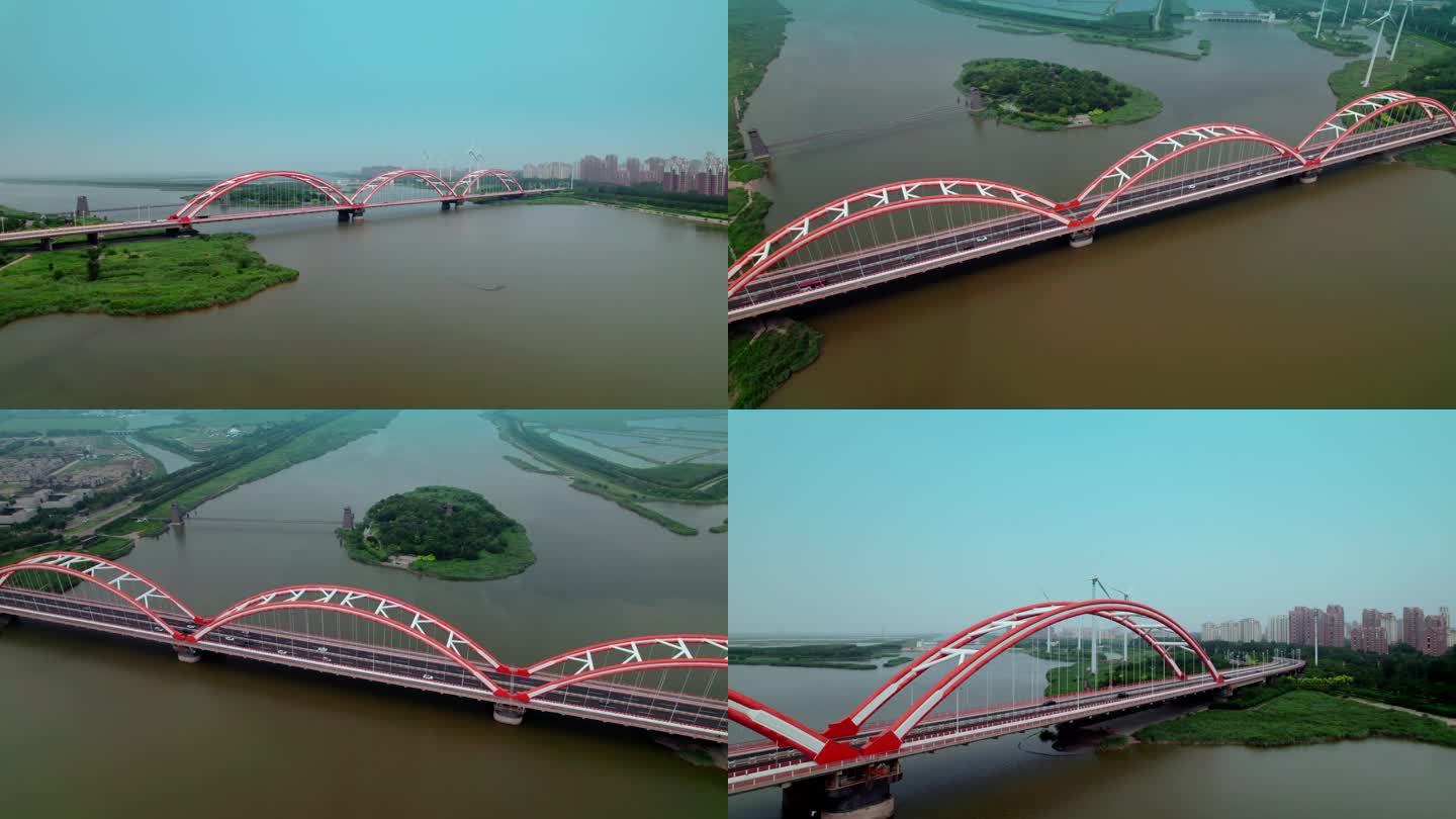 4K航拍天津滨海彩虹大桥