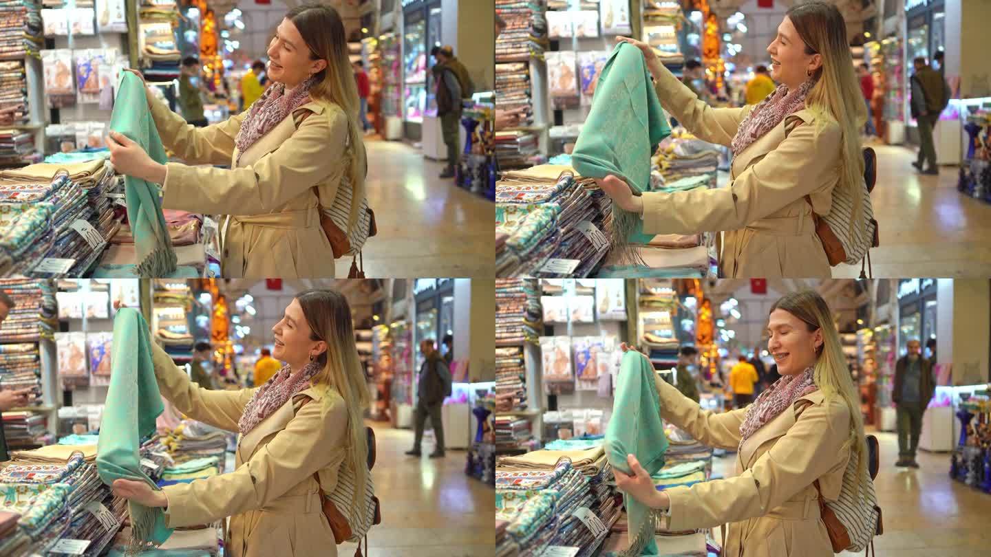 一名妇女在伊斯坦布尔大巴扎购物