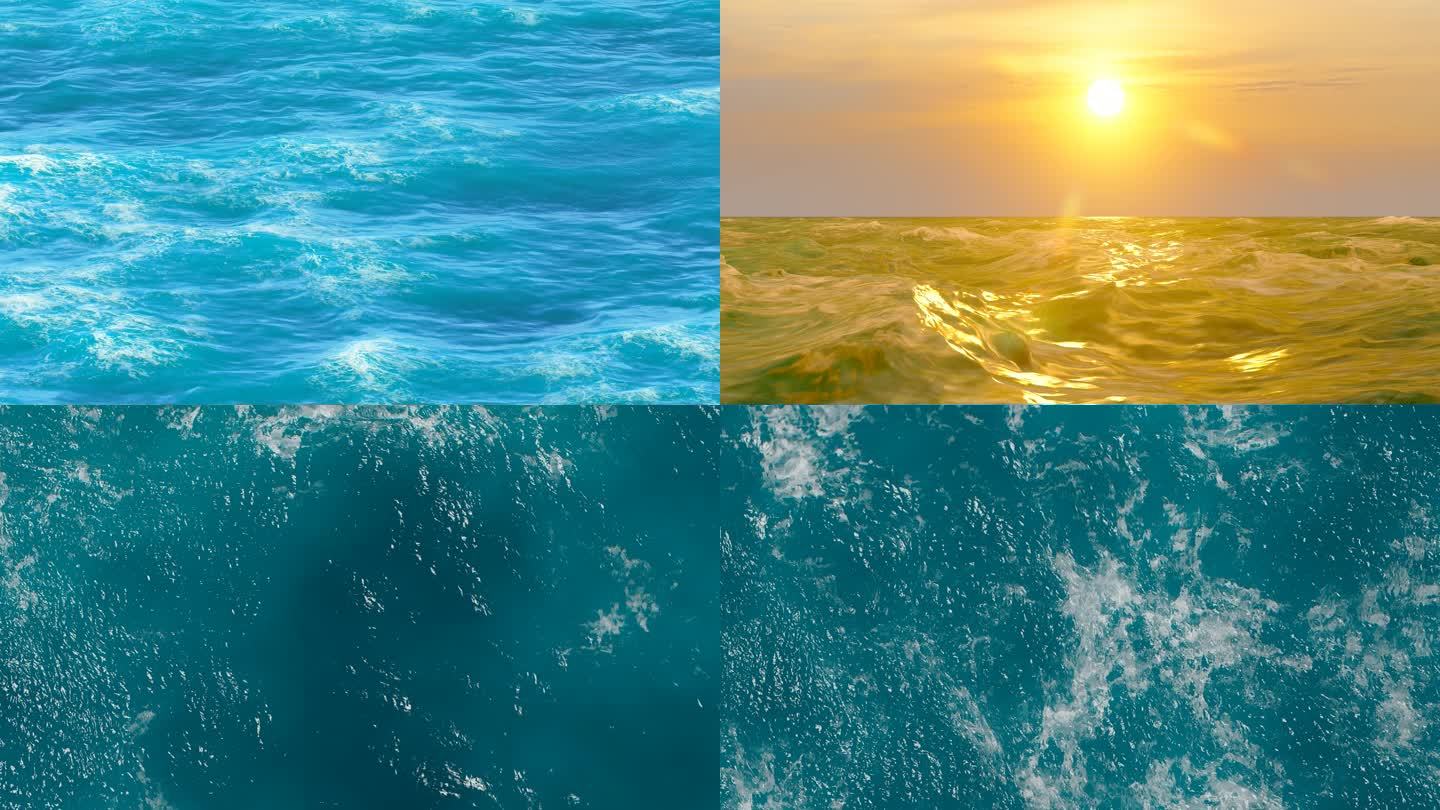 大海水面波浪翻滚泛起涟漪