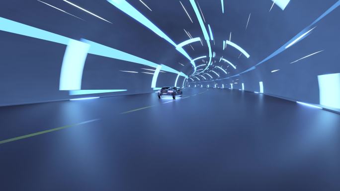 科技感新能源汽车穿越隧道时光之门驶向未来