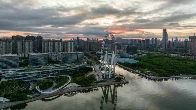 深圳前海欢乐港湾摩天轮日出朝霞延时摄影