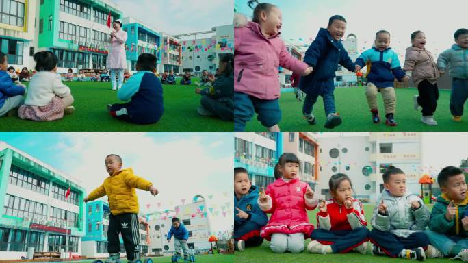 4K幼儿园小孩欢乐奔跑户外上课活动素材