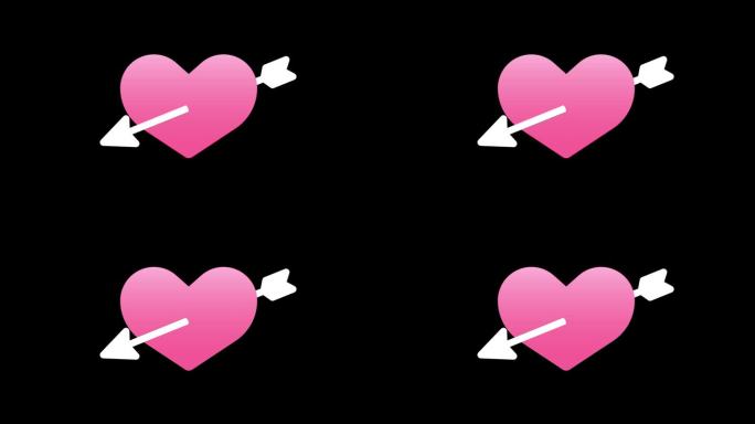 丘比特之箭跳动粉红色的心脏动画，动画情人节相关，alpha通道包括在内。