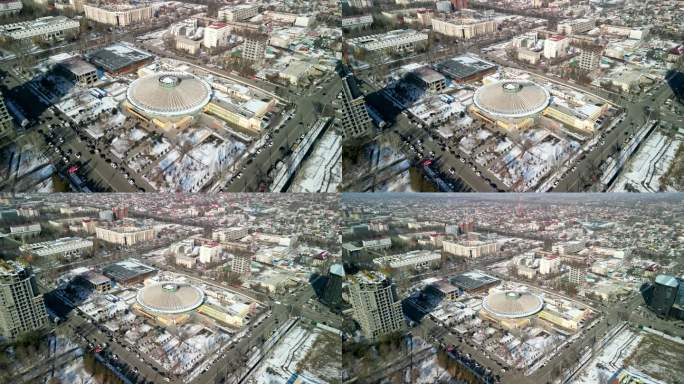 比什凯克国家广场，无人机飞回拍摄