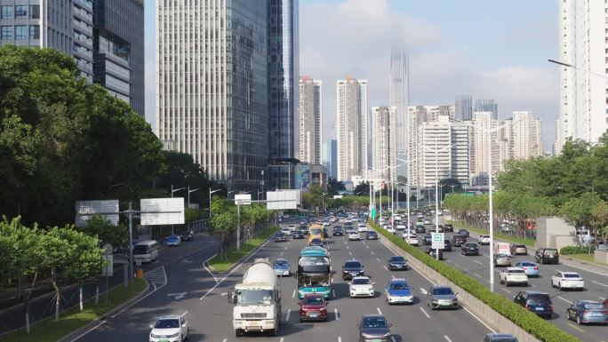深圳CBD交通上班高峰期堵车下班高峰期
